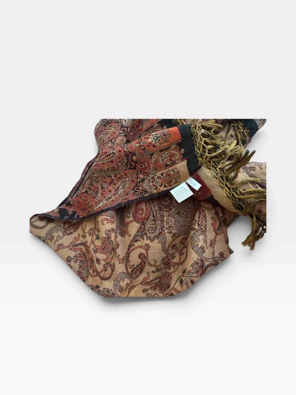 Garnet Hill Paisley 100% wool reversible pair drapes 42x84 fringe trim